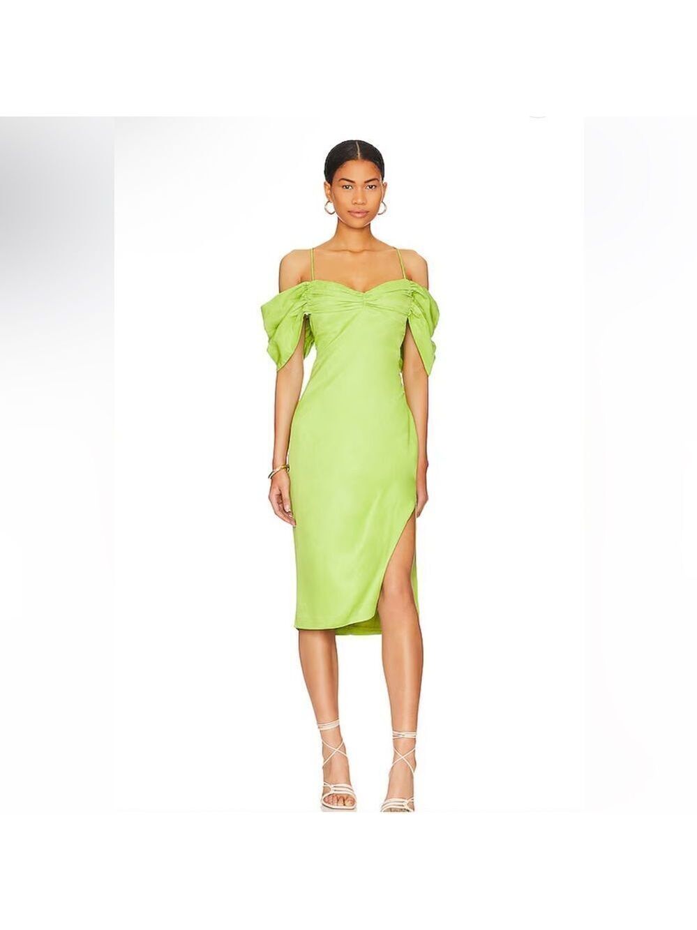 NEW L’Academie Revolve Gemma Midi Dress The Academy Lime Green Large